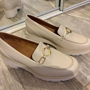 Naturalizer Cream Loafers with Gold Accent